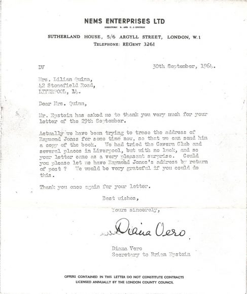 Letter to Raymond Jones from NEMS